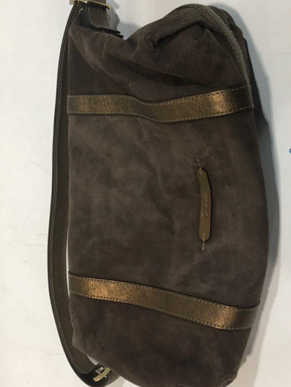Women’s Cole Haan Brown Suede/Metallic Gold Leather Hobo Shoulder Bag